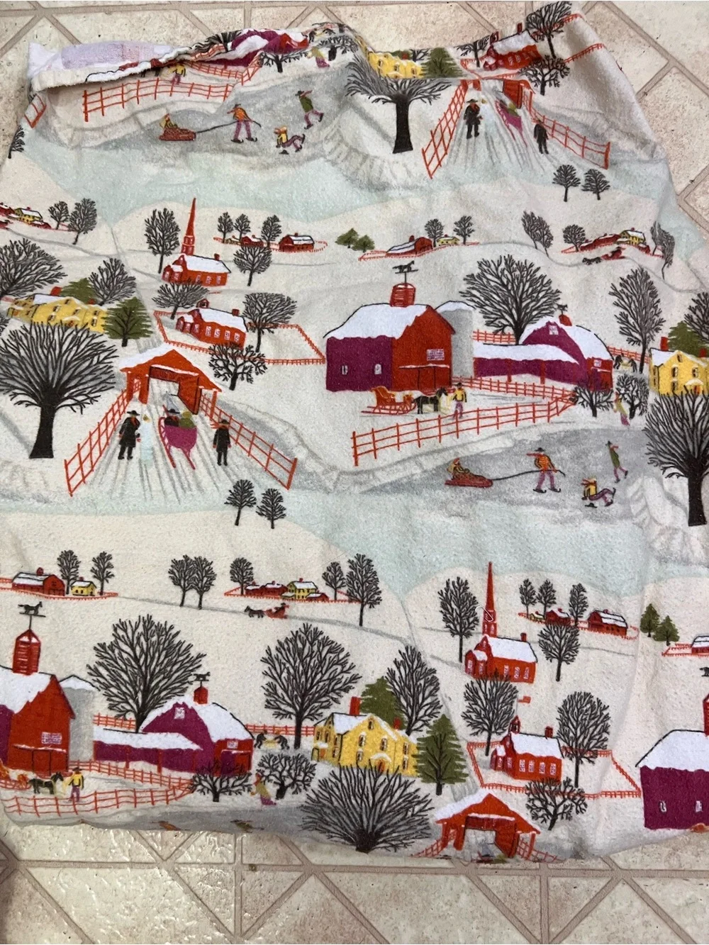 Garnet Hill Heavy Flannel Flat Fitted Queen Sheets Winter Scene Sled New England